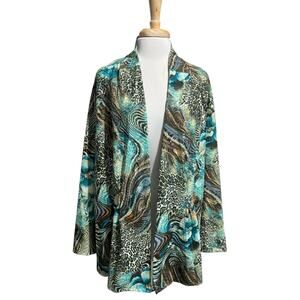 Toni Morgan Jacket Shiny Wet Look Open Front Cardigan 2X Animal Print Y2K